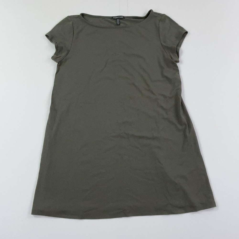 Eileen Fisher T-Shirt Dress Womens S Petite Green Short Sleeve Jersey Stretch